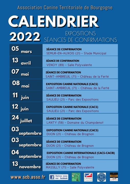 De La Terre De Chavals -  Le calendrier Société Canine de Bourgogne 2022.