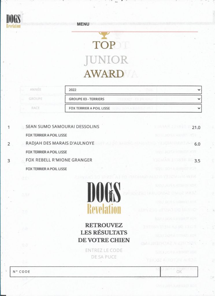 De La Terre De Chavals - INFORMATION TOP DOGS AWARDS  JUNIOR DOGS REVELATION