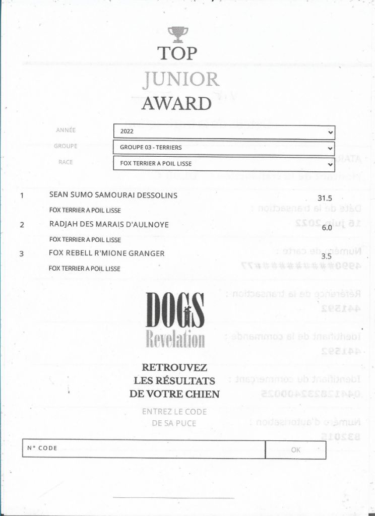 De La Terre De Chavals - INFORMATION TOP DOGS AWARDS DOGS REVELATION