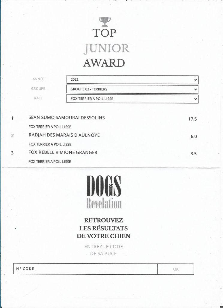 De La Terre De Chavals - TOP DOGS AWARDS  JUNIOR . DOG REVELATION.02. 05.2022.