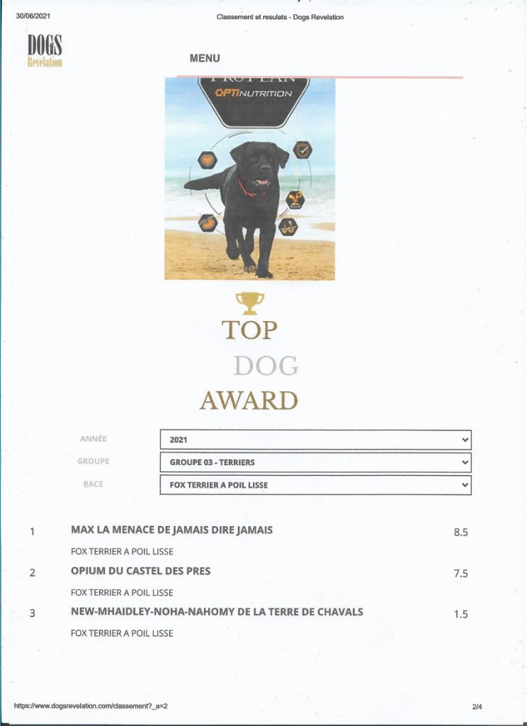 De La Terre De Chavals - INFORMATION TOP DOGS AWARDS DOGS REVELATION